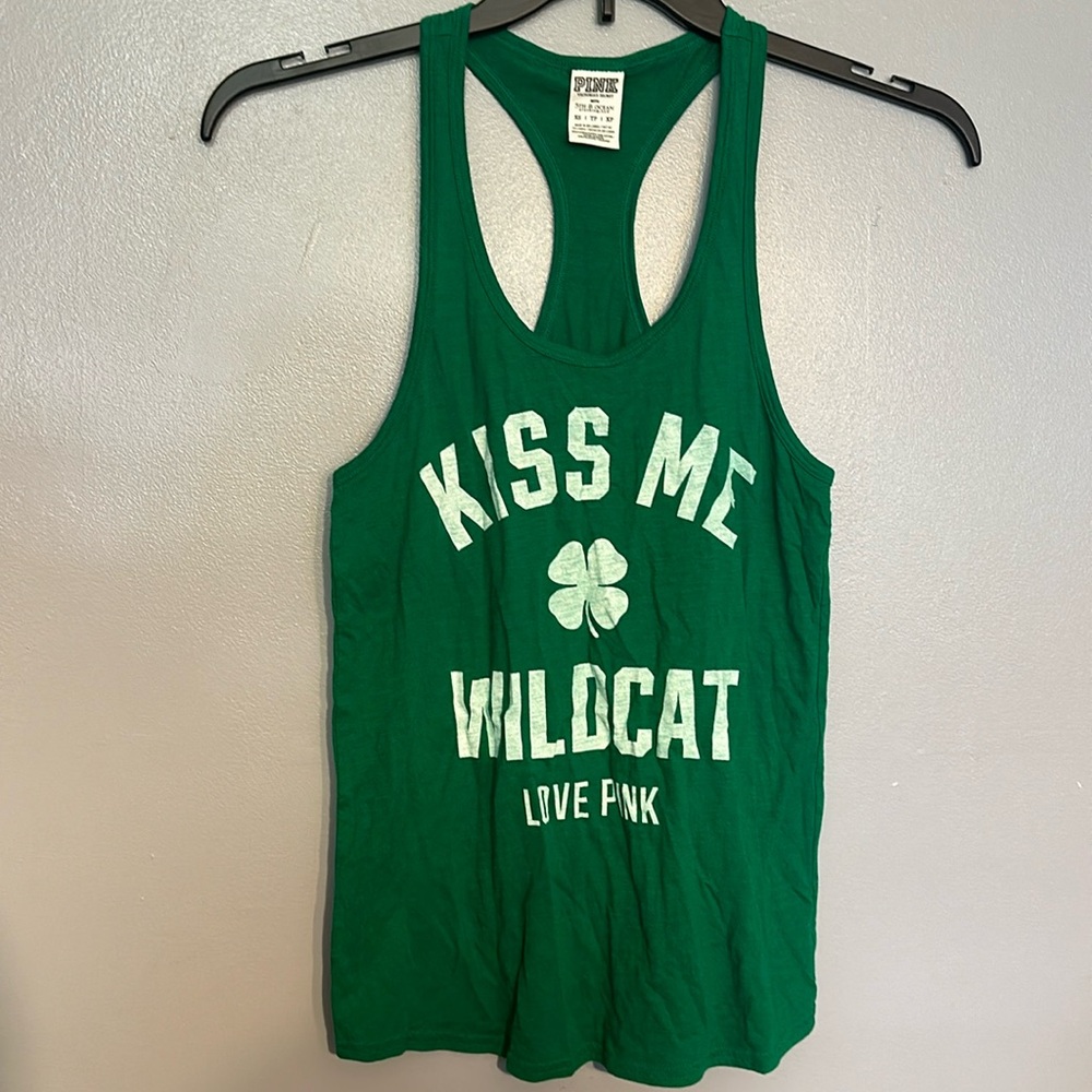 PINK Victoria’s Secret St. Patrick’s green wildcat tank top size XS